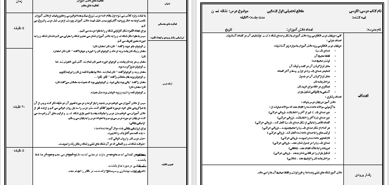 دانلود طرح درس روزانه فارسی اول ابتدایی نشانه ن